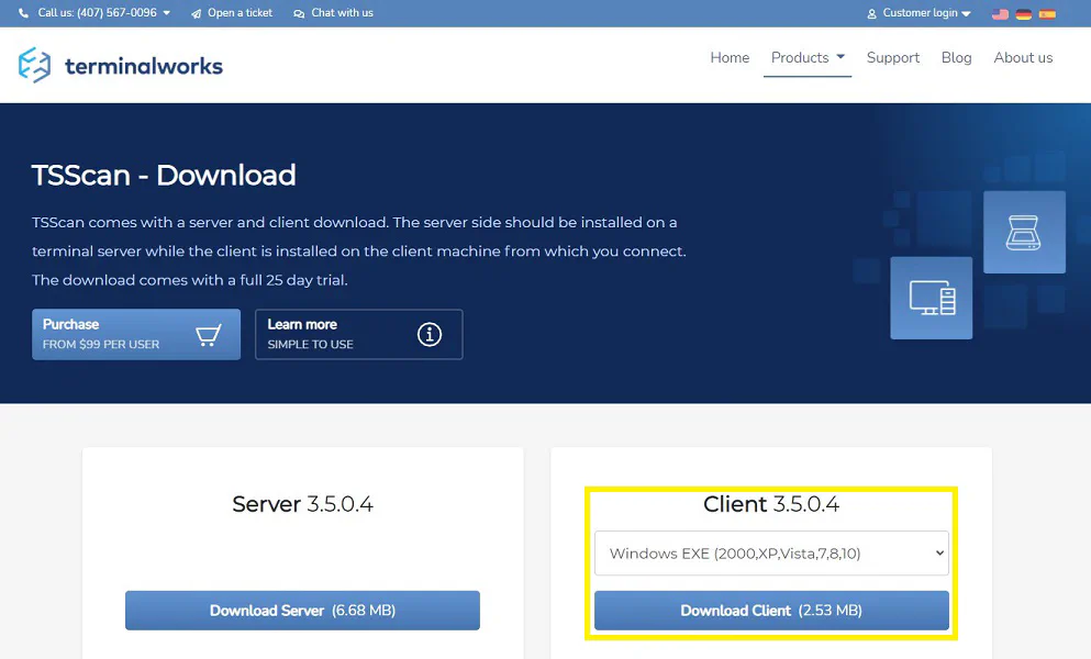 screenshot of page to download TSScan